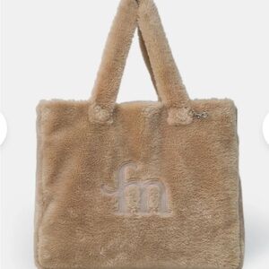 Cozy Tan Plush Tote Bag with Soft Handles
